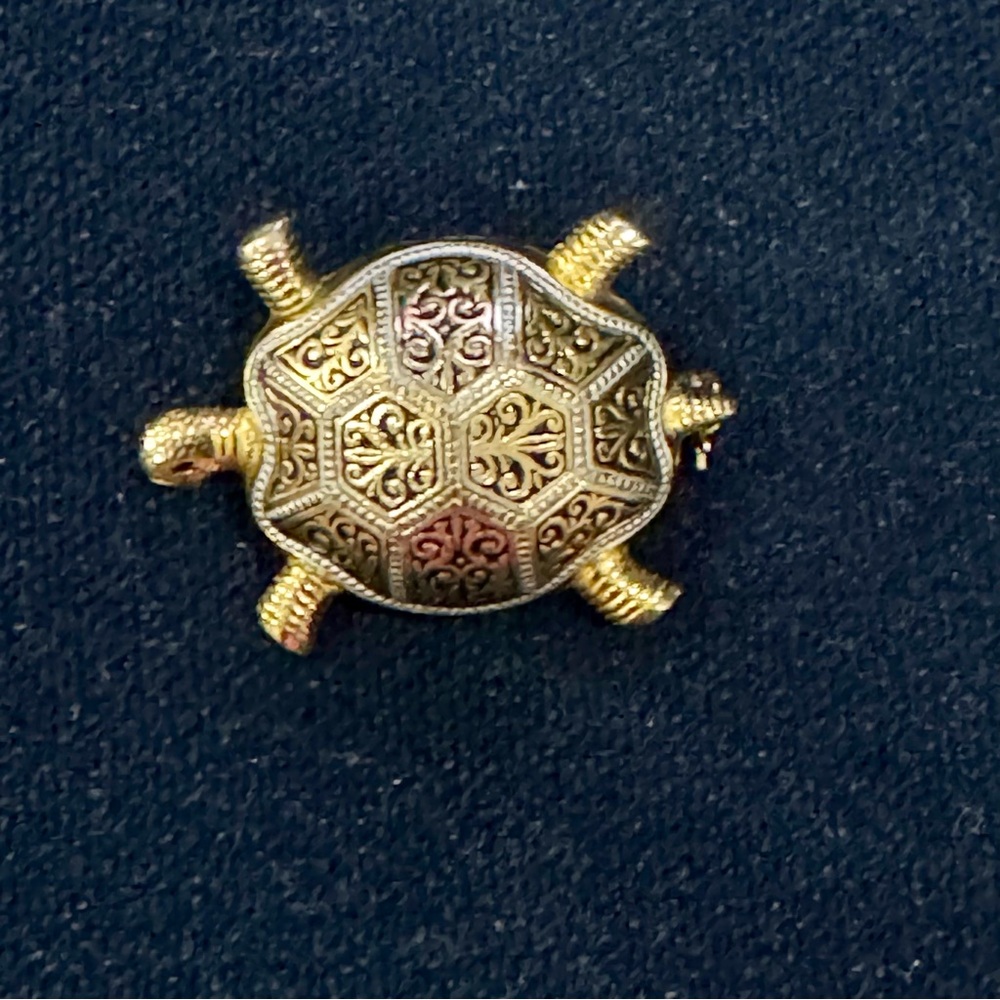 Gold and Silver Tones, Turtle Brooch with Intricate Detailing